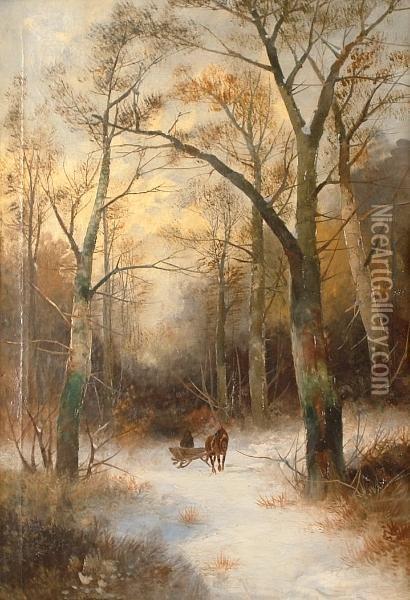 Homeward Bound Through A Winter Landscape Oil Painting - Karl Heffner