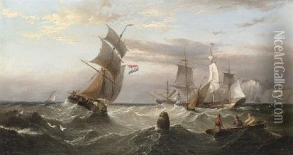 Shipping Off The English Coast (+ Shipping Off The Dutch Coast; 2 Works) Oil Painting - Henry Redmore