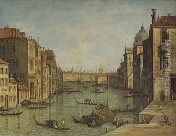 The Grand Canal, Venice, looking East from the Campo San Vio towards the Bacino Oil Painting - Venetian School