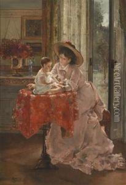 The Contented Mother Oil Painting - Alfred Stevens