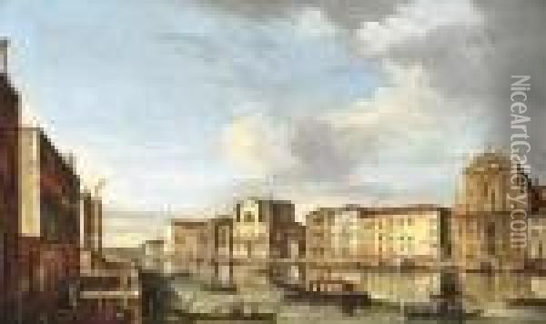 The Grand Canal, Venice, With The Churches Of The Scalzi Oil Painting - Apollonio Domenichini