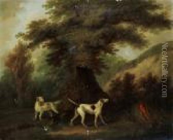 A Huntsman On Horseback And His 
Dogs In Alandscape; And Two Pointers And A Hare In A Landscape Oil Painting - John Nost Sartorius