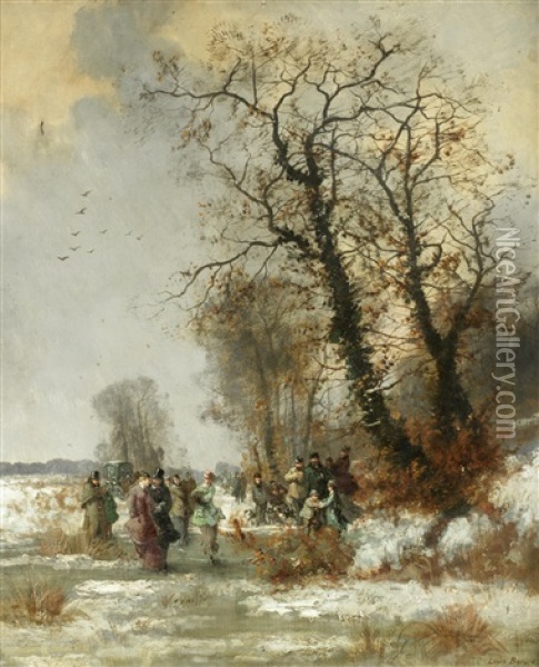 A Skating Party Oil Painting - Louis Beroud