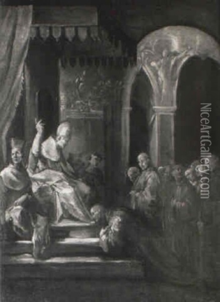 St. Bruno Kneeling Before The Pope Oil Painting - Domenico Gargiulo