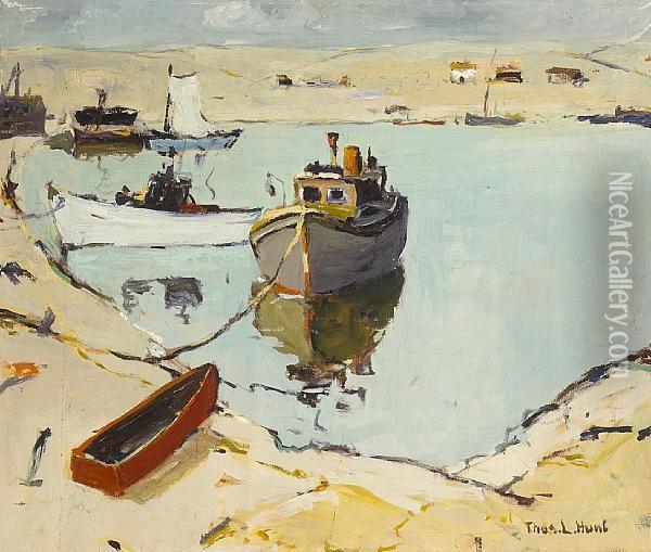 Boats Along The Shore Oil Painting - Thomas Lorraine Hunt