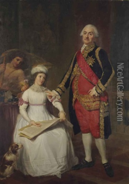 Portrait Du Marechal Jourda De Vaux Et De Sa Fille Oil Painting - Anton von Maron