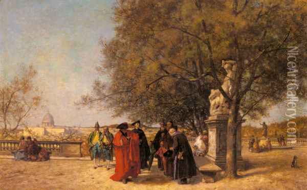 The Greeting In The Park Oil Painting - Ferdinand Heilbuth
