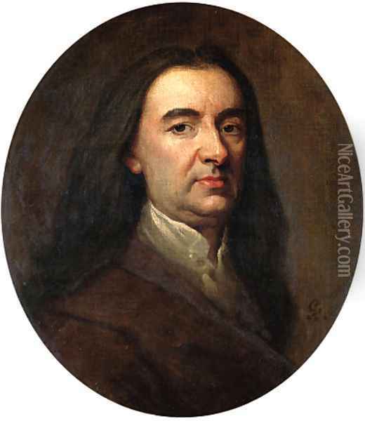 Portrait of a Gentleman, bust-length, in a brown coat and white shirt Oil Painting - Sir Godfrey Kneller