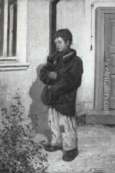 Young Boy Clutching His Jacket And Hat Oil Painting - Konstantin Egorovich Makovsky