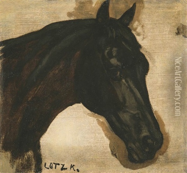 Black Horse Oil Painting - Karoly Lotz