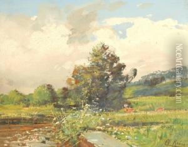 Uferlandschaft Mit Rehwild Oil Painting - Christian Johann Kroner