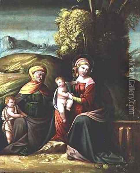 The Virgin and Child with St Elizabeth and St John in a landscape Oil Painting - Battista Dossi