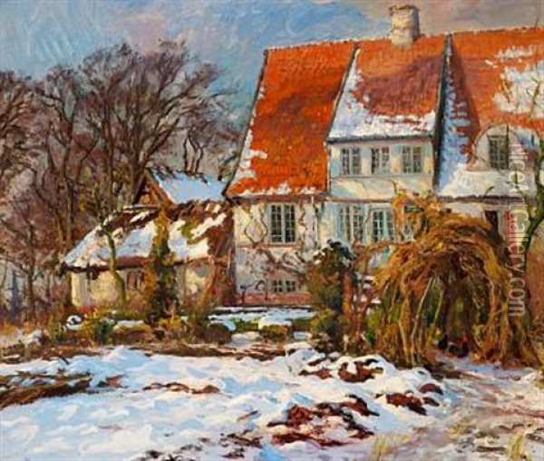 Sneen Smelter I Haven Oil Painting - Viggo Pedersen