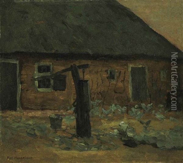 Boerderij Waarvoor Een Waterpomp Oil Painting - Piet Mondrian