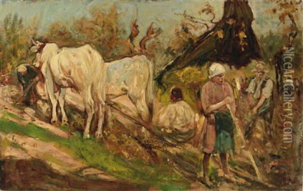 Scena Sull'aia Oil Painting - Cesare Ciani