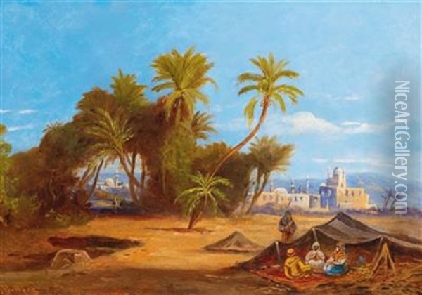 Palm Woodland Near Cairo Oil Painting - Friedrich Perlberg