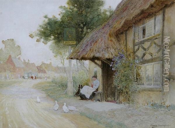 Lady Seated Before A Country Inn Oil Painting - Arthur Claude Strachan