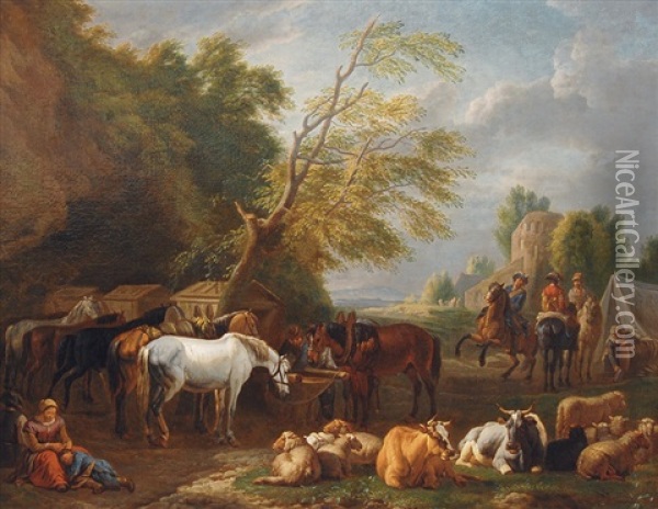 A Cavalry Camp Oil Painting - Pieter van Bloemen