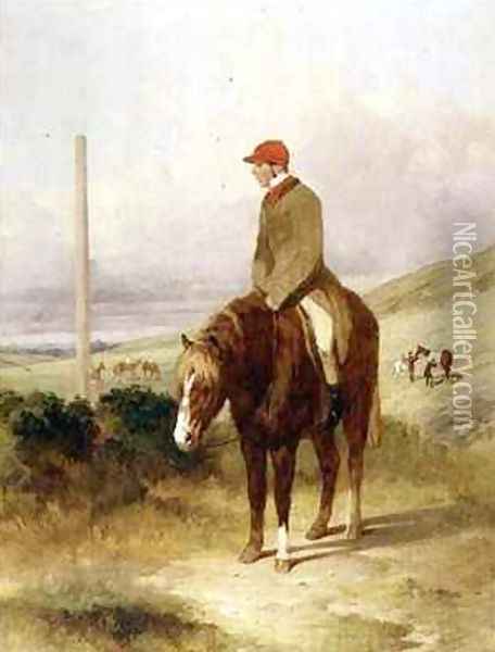 Nat Flatman 1810-60 on his Pony Before the Start of the 1844 Chesterfield Stakes Oil Painting - Harry Hall