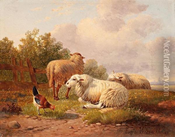 Paisaje Con Animales De Corral Oil Painting - Eugene Joseph Verboeckhoven