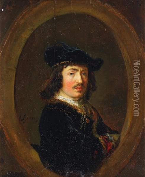 Portrait Of A Gentleman, Half-length, In Black Costume, Within A Painted Oval Oil Painting - Johann Spilberg the Younger