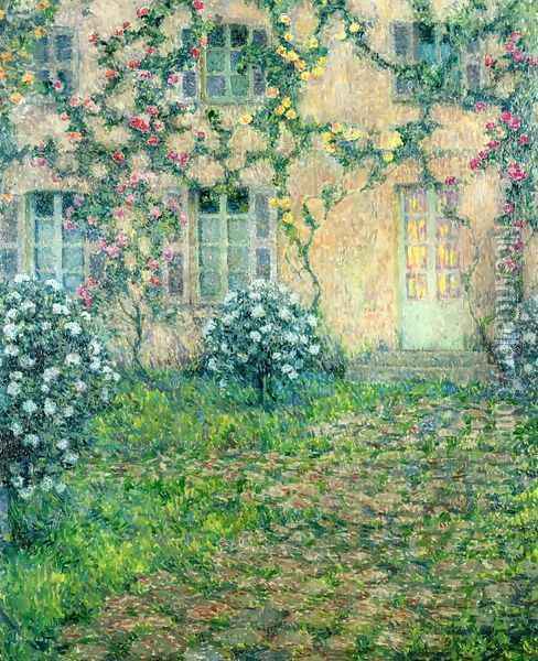 House with Roses Oil Painting - Henri Eugene Augustin Le Sidaner