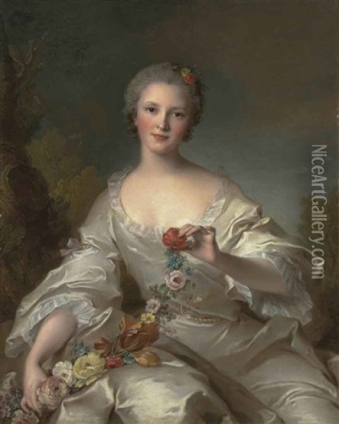 Portrait Of Marguerite-francoise-bernard De Reims, Madame Dupleix De Bacquencourt Oil Painting - Jean Marc Nattier