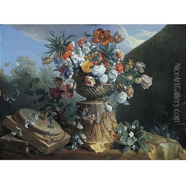 Still Life Of Flowers In An Urn Oil Painting - Alexandre Francois Desportes