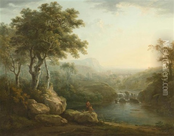 Flusslandschaft Mit Reisenden Oil Painting - Abraham Pether
