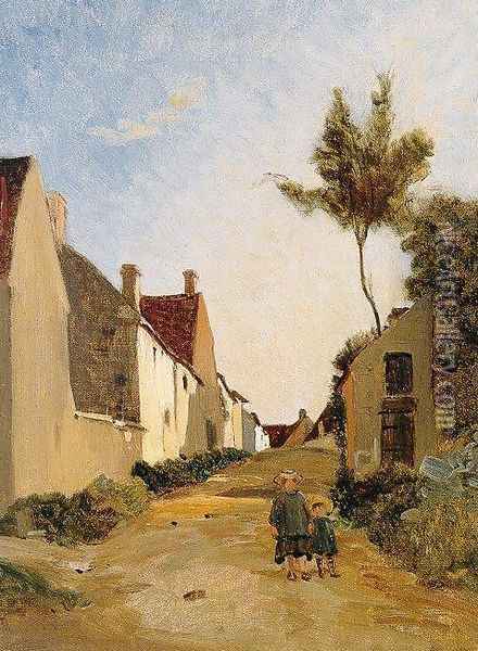 Village Street Oil Painting - Jean Frederic Bazille