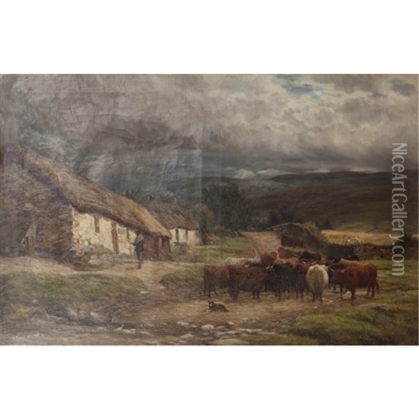 A Highland Clachan Oil Painting - Charles Edward Johnson