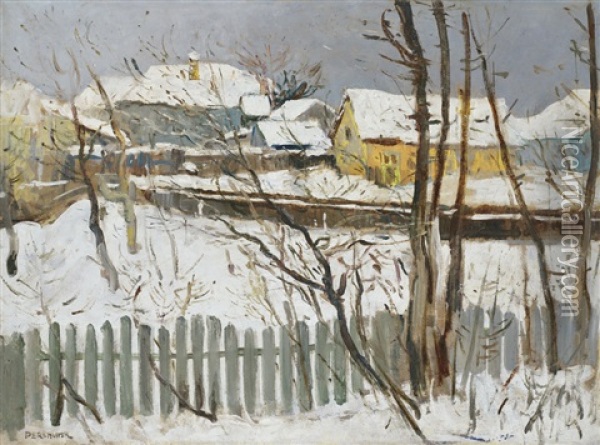 Street At Winter Oil Painting - Izsak Perlmutter