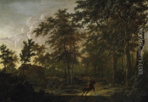 Grose Sommerliche Waldlandschaft Mit Jagern Oil Painting - Pieter Jansz van Asch
