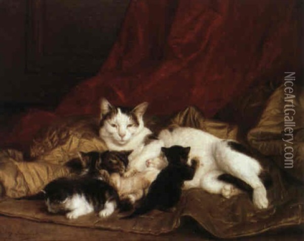 Une Famille De Chats Oil Painting - Louis Eugene Lambert