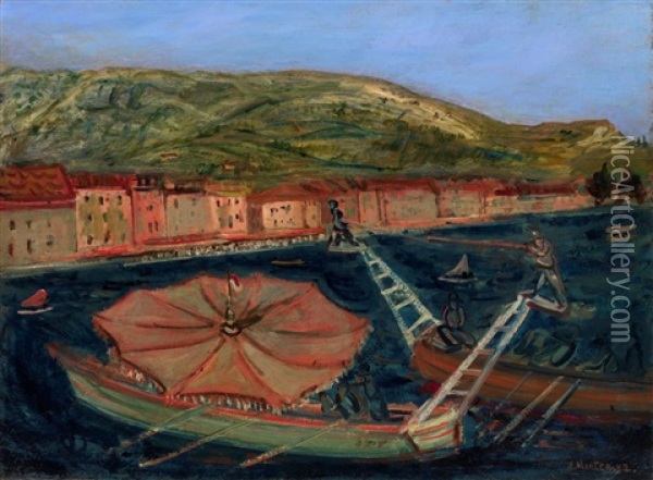 Seascape With Gondolas Oil Painting - Abraham Mintchine