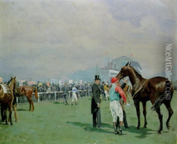 Unsaddling After The Derby Oil Painting - Charles Sims