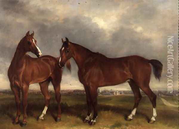 Hunters in a paddock, a town beyond Oil Painting - Henry Calvert