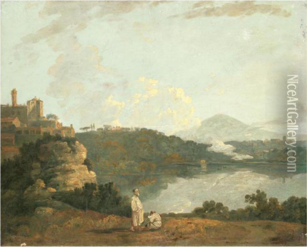 Friars In A Landscape Oil Painting - Richard Wilson