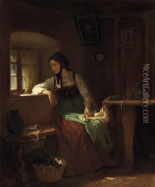 Junge Frau Am Fenster Oil Painting - Ludwig Vollmar