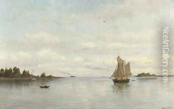 A tranquil day on the Finnish coast Oil Painting - Oskar Conrad Kleineh