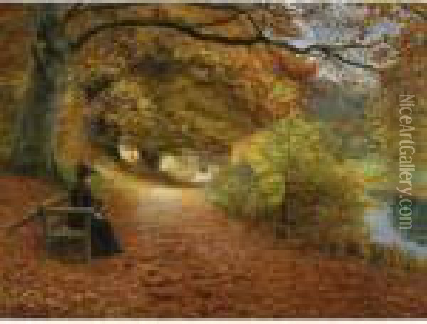 Wooded Path In Autumn Oil Painting - Hans Anderson Brendekilde