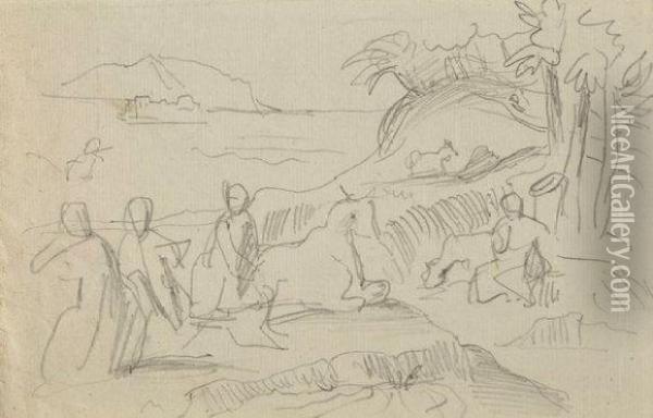 Etude D'apres La Fuite En Egypte D'un Maitre Ancien Oil Painting - Eugene Delacroix