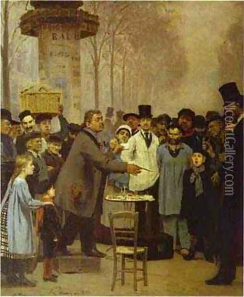 A Newspaper Seller In Paris 1873 Oil Painting - Ilya Efimovich Efimovich Repin