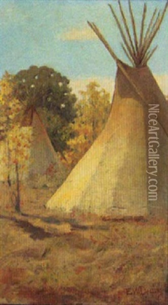 Bull's Camp, Little Big Horn River, Montana Oil Painting - Edwin Willard Deming