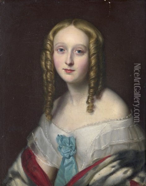Bildnis Der Jungen Baronin Louise Auguste Charlotte Von Adelebsen Oil Painting - Karl Wilhelm Friedrich Oesterley