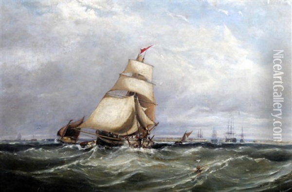 Sailing Boats Off The Coast In The English Channel Oil Painting - Ebenezer Colls