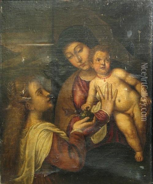 Madonna And Child With Mary Magdalene Oil Painting - Tiziano Vecellio (Titian)