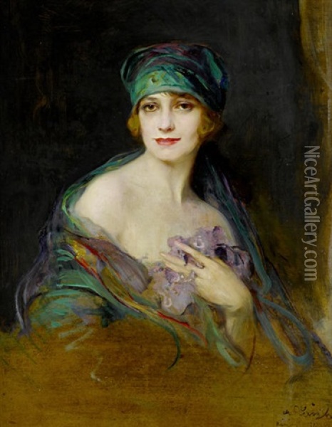 A Portrait Of Princess M. Ruspoli, Duchess De Gramont Oil Painting - Philip Alexius De Laszlo