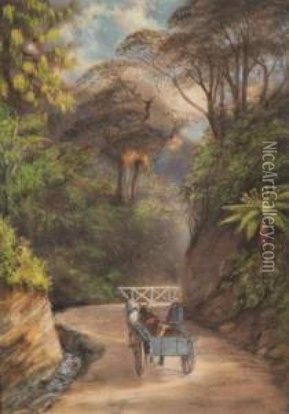 Horse And Cart In Thebush Oil Painting - Charles Decimus Barraud