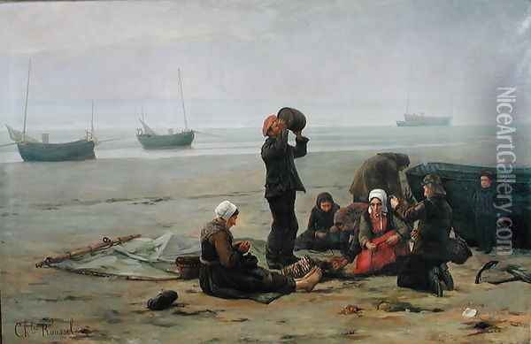 Waiting for the Fish, Berck-sur-Mer Oil Painting - Charles Emmanuel Joseph Roussel